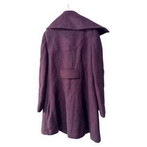 Melanie Lyne Purple‎ Wool Blend Funnel Neck Belted Coat Jacket Women